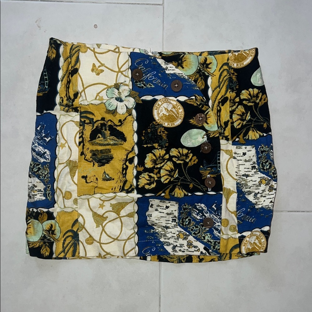 Multicolor Patchwork Button Skirt NWT - image 1